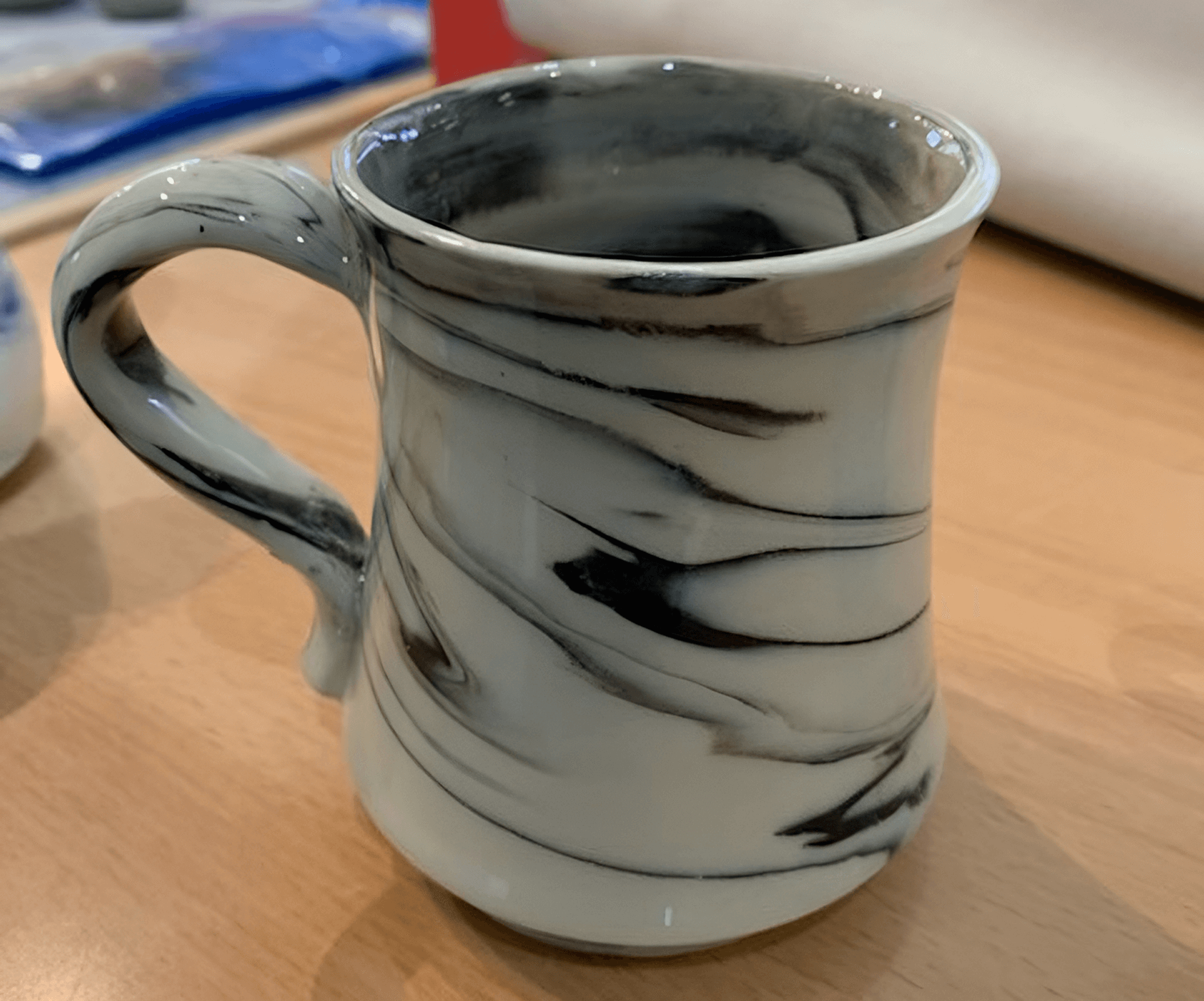 Swirled mugs made by Moira - A student at Donn Zver's School of Pottery