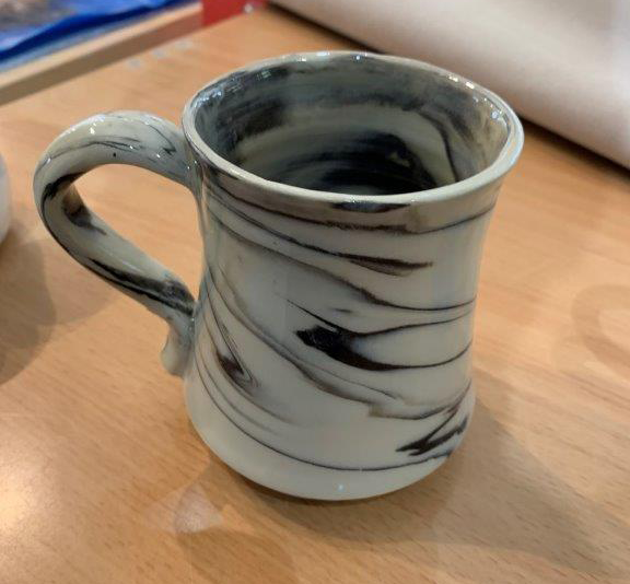 Swirled mugs made by Moira - A student at Donn Zver's School of Pottery