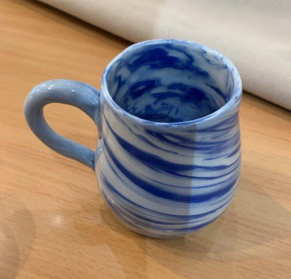 Swirled mugs made by Moira - A student at Donn Zver's School of Pottery