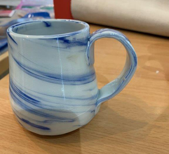 Swirled mugs made by Moira - A student at Donn Zver's School of Pottery